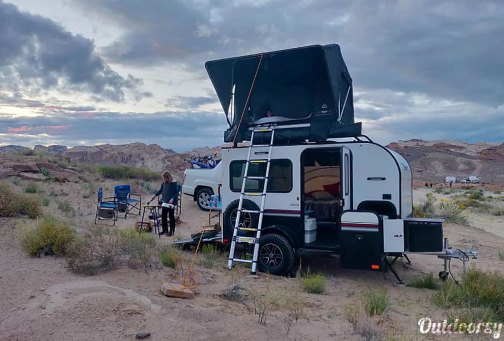 Adventure trailer rental set up boondocking in Utah