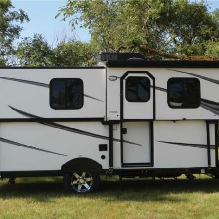 Trailmanor hard side pop up camper exterior.