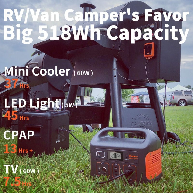 Jackery 500 Explorer portable power station and big camping grill