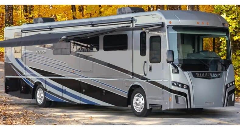 Winnebago Forza driving with fall foliage in background