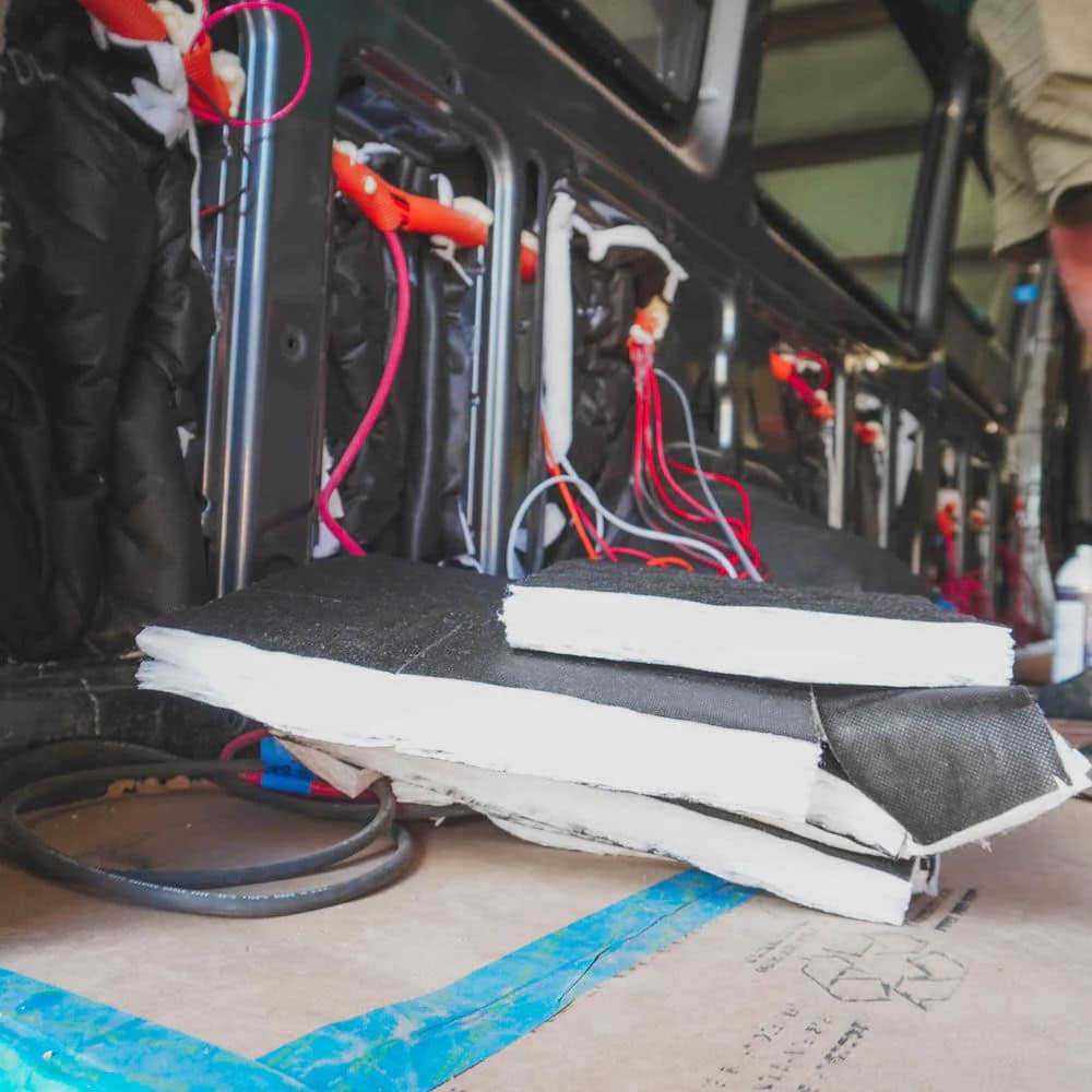 thinsulate van insulation cut in pieces inside a sprinter van