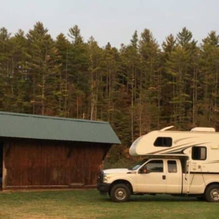 truck camper parking in a harvest host parking area
