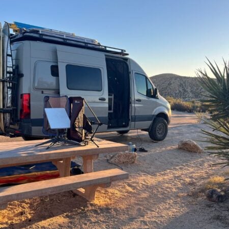 campervan parked in joshua tree national park