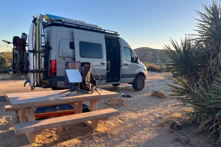 campervan parked in joshua tree national park