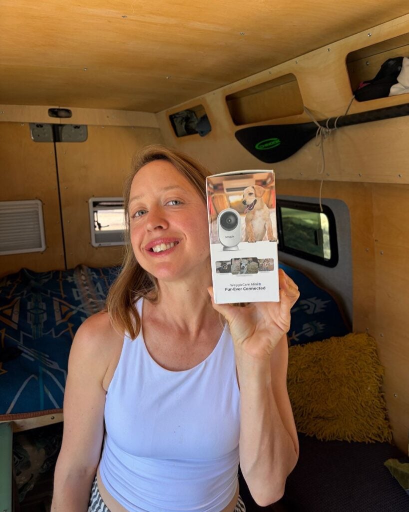 woman with the Waggle 4g Mini Pet cam