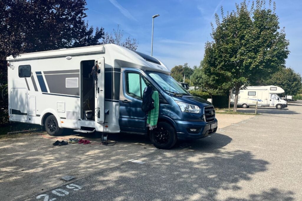 camper in a parking lot