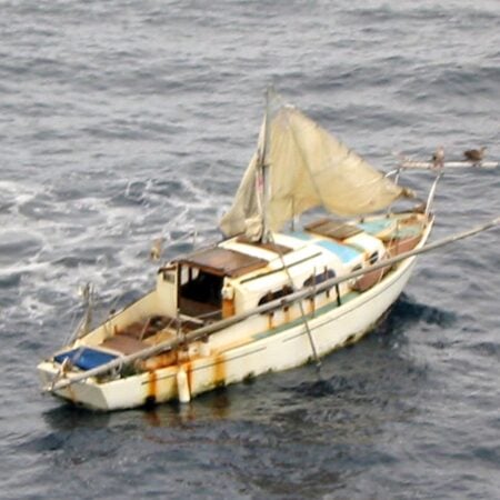 Richard Van Pham's crippled sailboat adrift in the Pacific in 2002