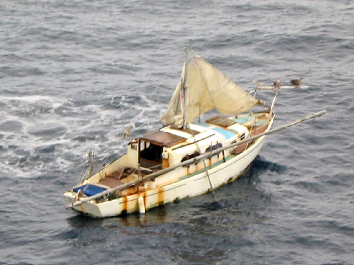 Richard Van Pham's crippled sailboat adrift in the Pacific in 2002
