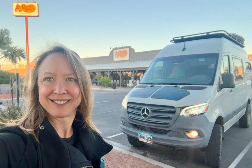 woman standing in front of Cracker Barrel