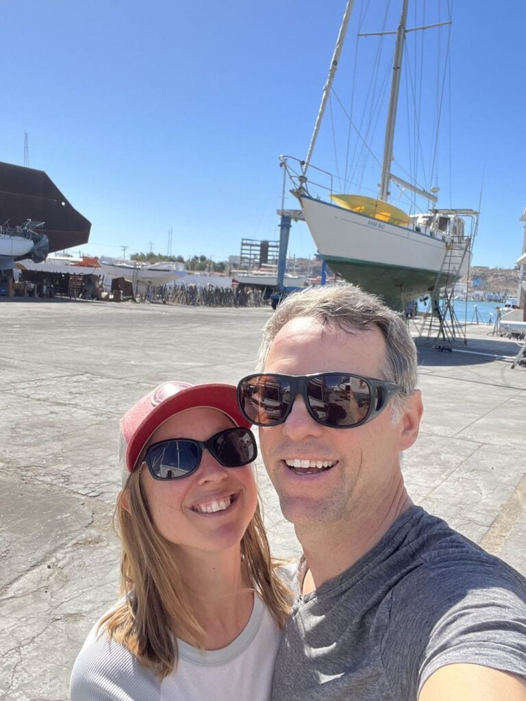 Kristin and Tom at Cabrales Boatyard in Puerto Penasco, Mexico, where their sailboats are hauled out