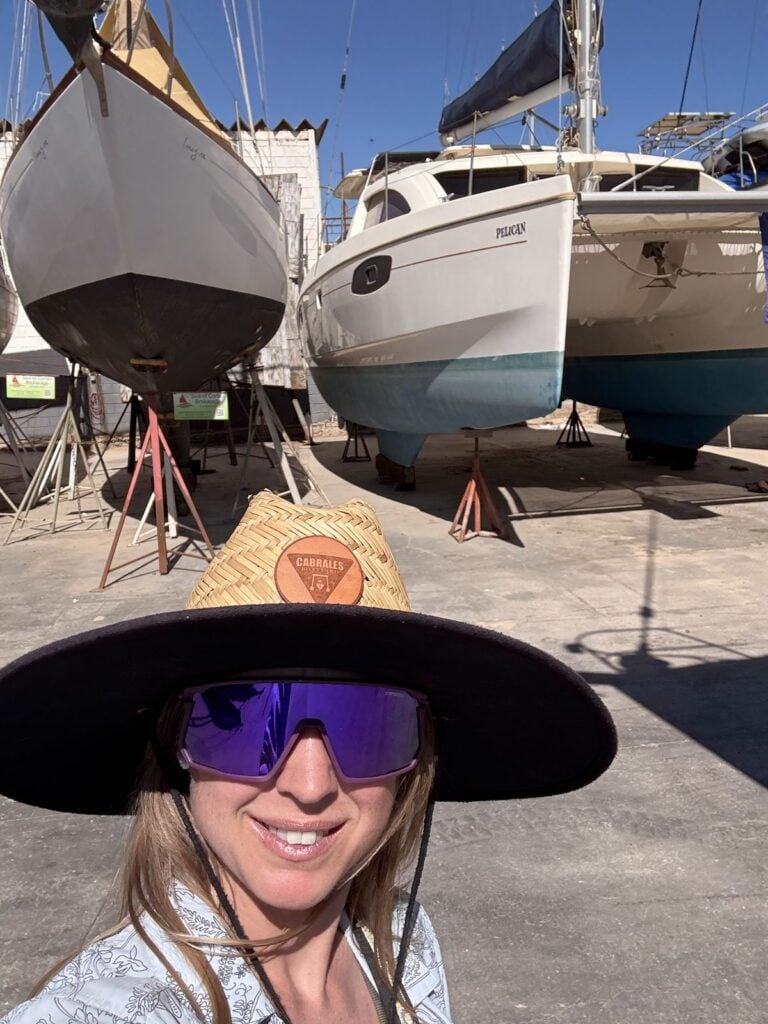 Kristin Hanes at Cabrales Boatyard in Puerto Peñasco with her sailboat on stands
