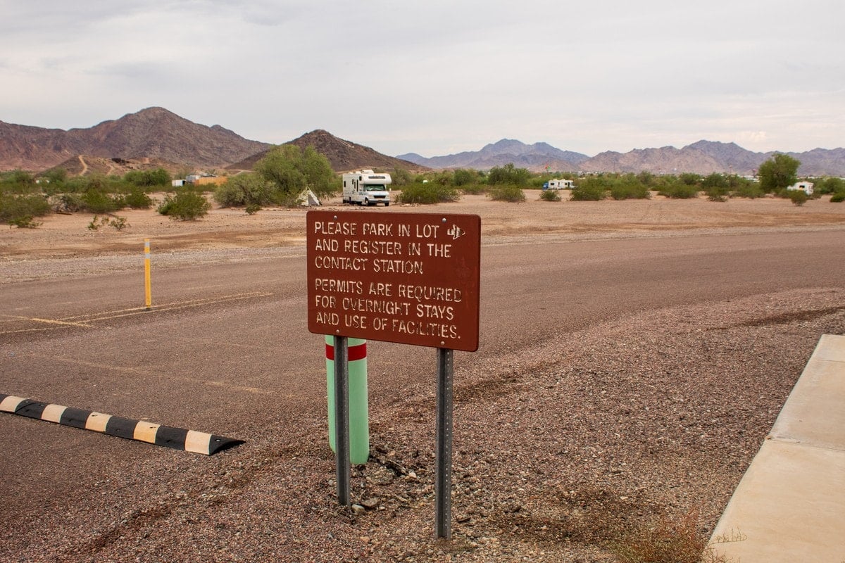 RVs camped across the desert at the La Posa Long Term Visitor Area outside Quartzsite, Arizona