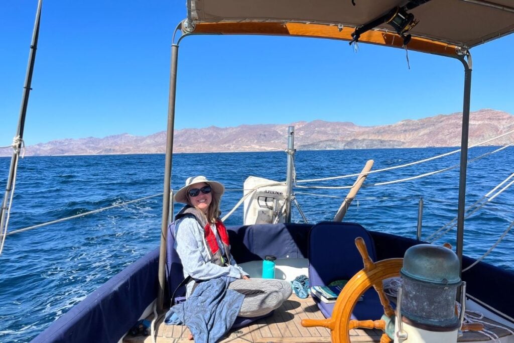 kristin on stern of boat sea of cortez